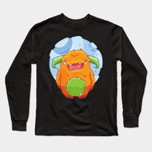 Cute Burly Friendly Orange Monster Long Sleeve T-Shirt